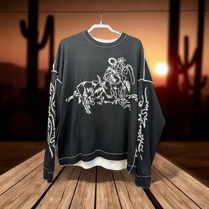 Cowboy Graphic Black Women's Reversible Sweater